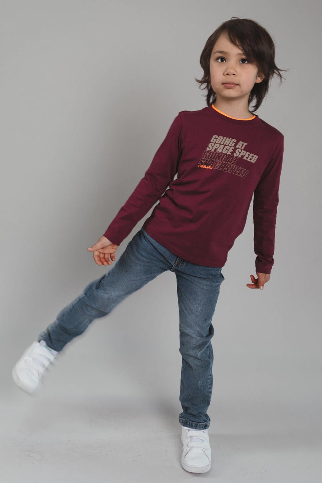 TYGO & vito jersey rechtvallende longsleeve met print - donkerrood