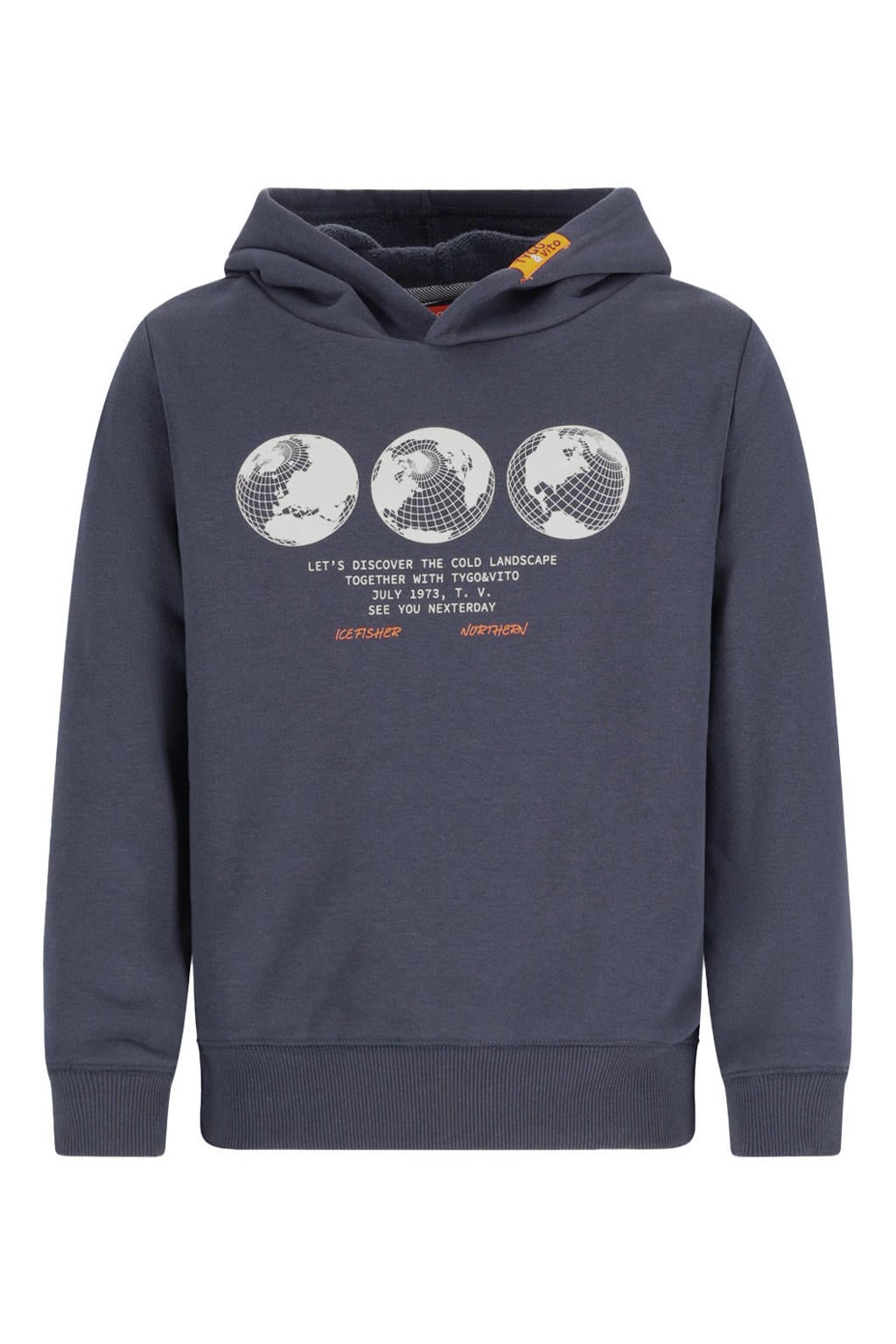 Donkerblauwe jongens TYGO & vito hoodie van sweat materiaal met lange mouwen en capuchon