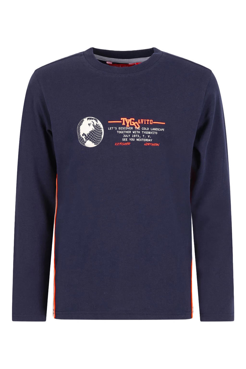 TYGO & vito jersey rechtvallende longsleeve met print - donkerblauw