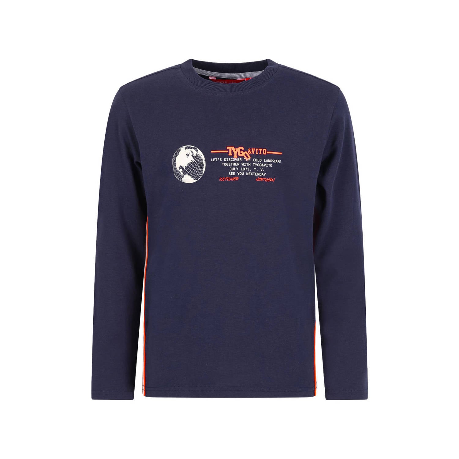 TYGO & vito jersey rechtvallende longsleeve met print donkerblauw