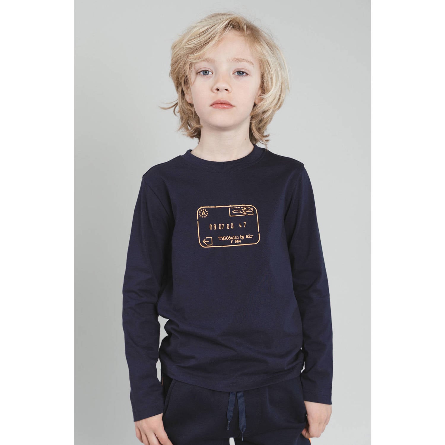 TYGO & vito jersey longsleeve met print donkerblauw