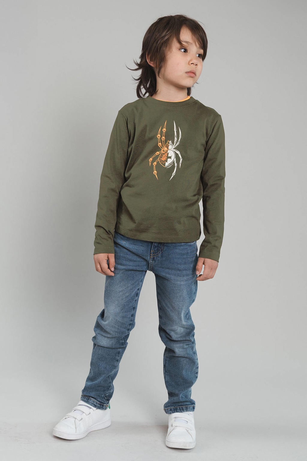 Olijfgroene jongens TYGO & vito jersey longsleeve met lange mouwen en ronde hals