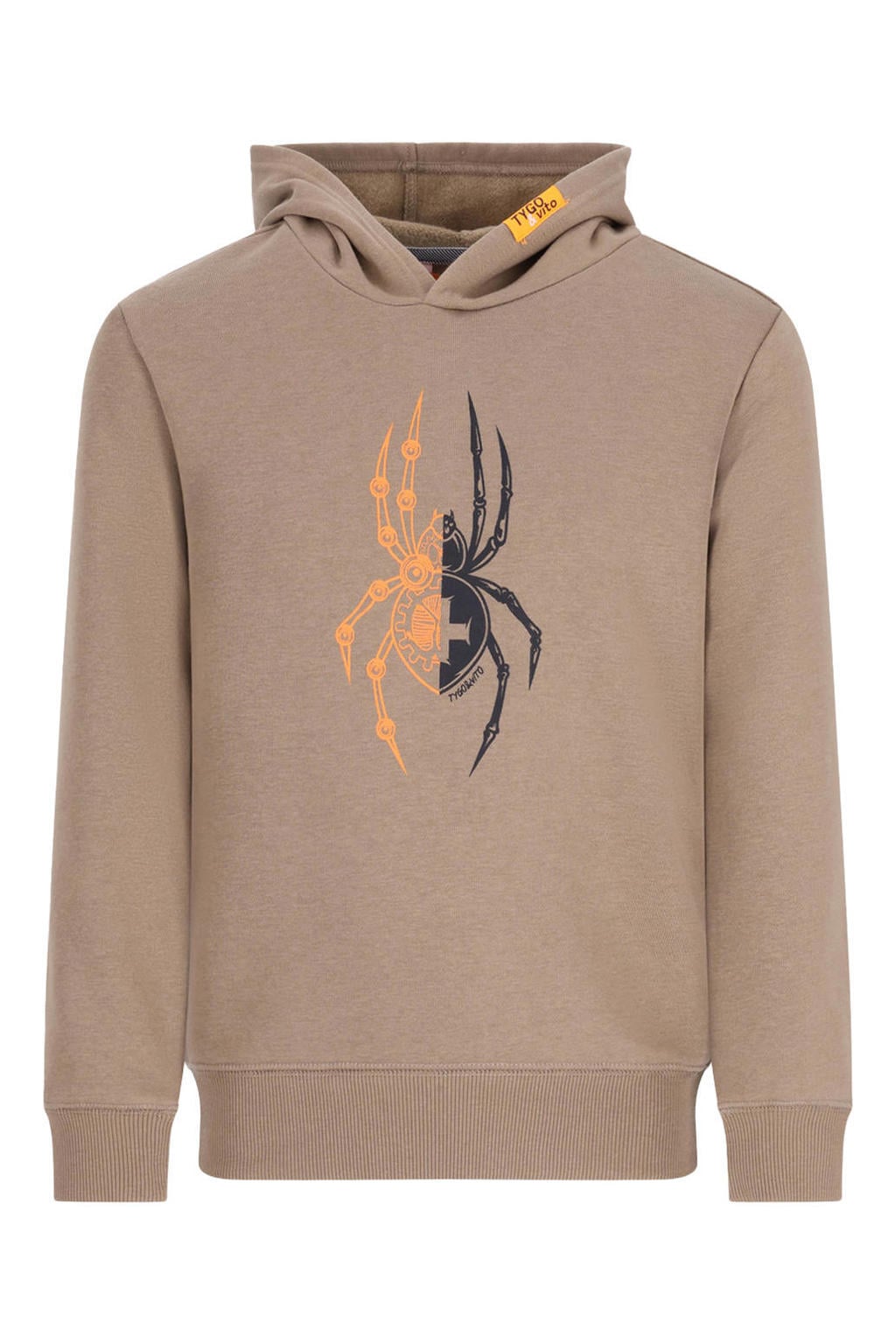 Zandkleurige jongens TYGO & vito hoodie van sweat materiaal met effen, lange mouwen en capuchon