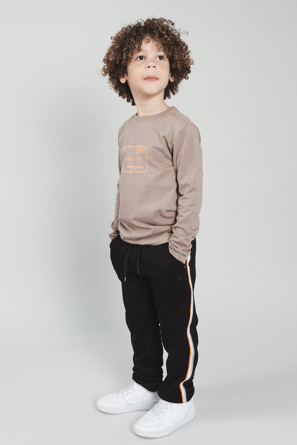 Beige jongens TYGO & vito longsleeve van katoen met lange mouwen en ronde hals