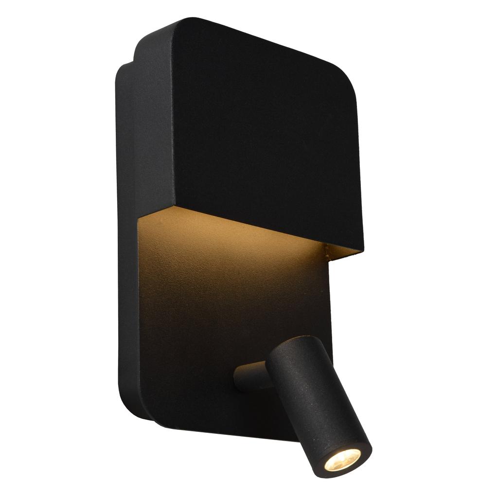 Lucide BOXER - Bedlamp / Wandlamp - LED - 3000K - Met USB oplaadpunt - Zwart