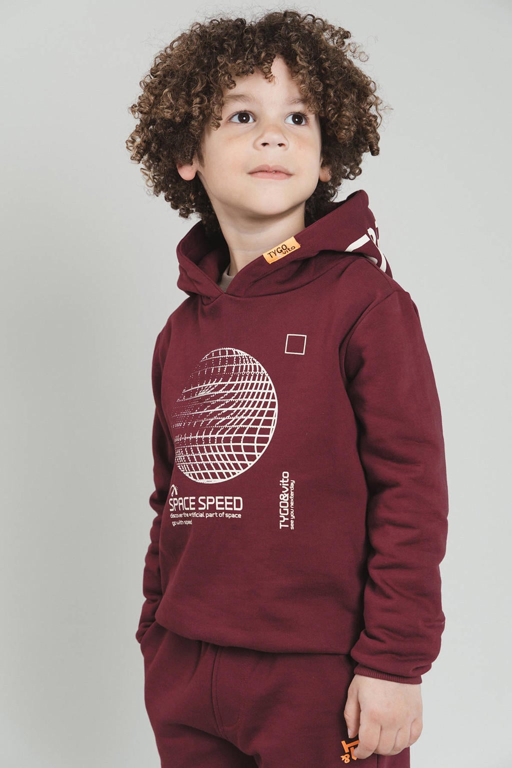 Donkerrode jongens TYGO & vito regular fit joggingbroek van sweat materiaal met elastische tailleband met koord en effen