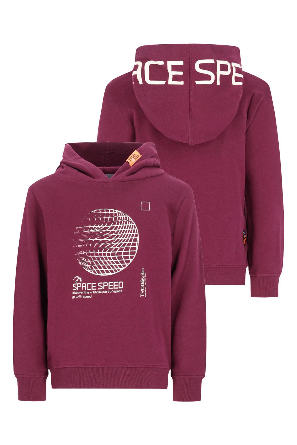 Donkerrode jongens TYGO & vito hoodie van sweat materiaal met effen, lange mouwen en capuchon