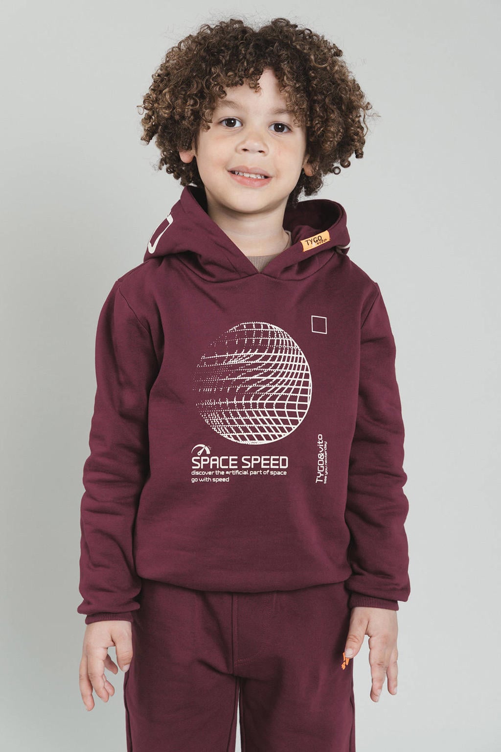 Donkerrode jongens TYGO & vito hoodie van sweat materiaal met effen, lange mouwen en capuchon