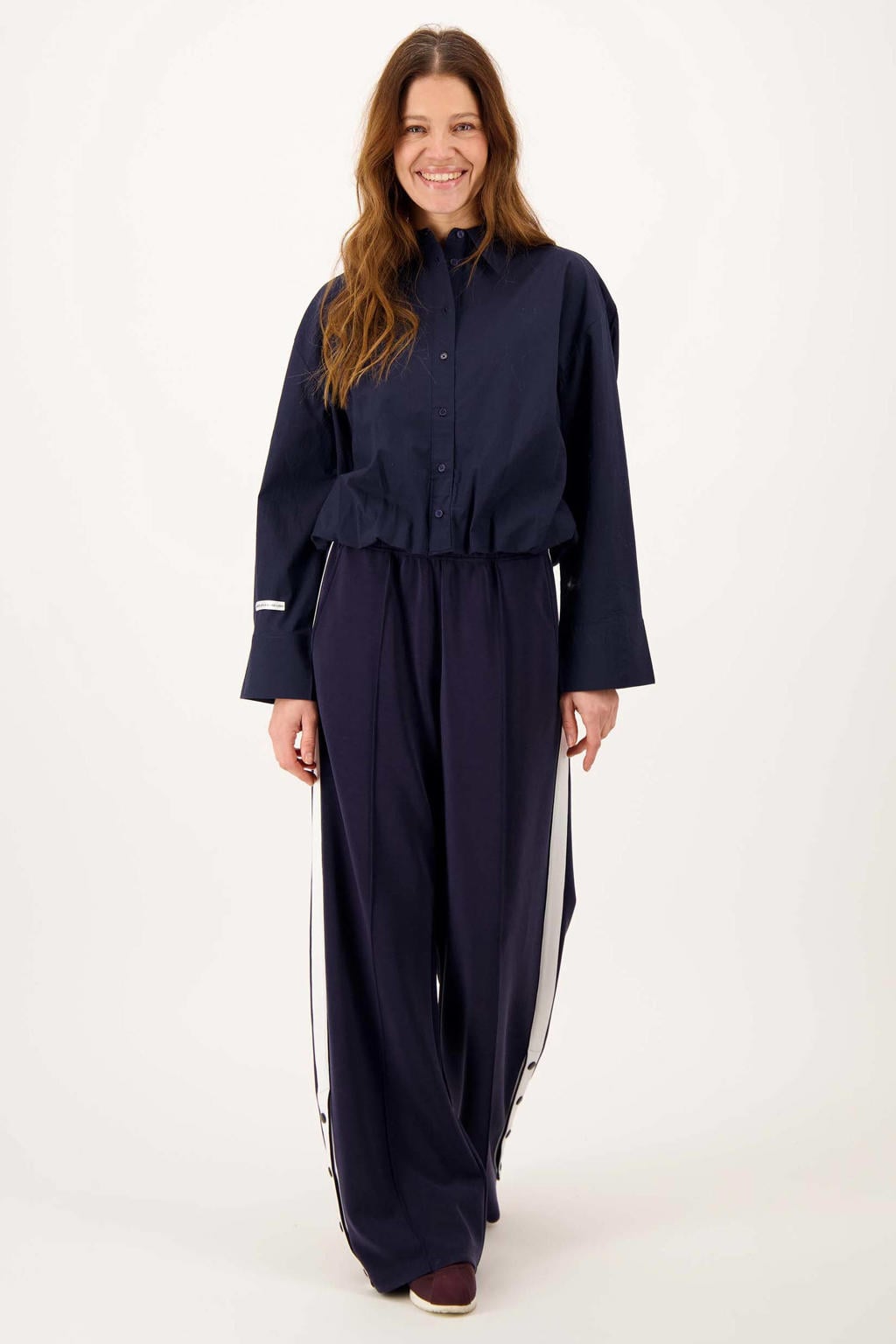 Blauwe dames Zusss blouse van katoen met effen, lange mouwen, klassieke kraag en knoopsluiting