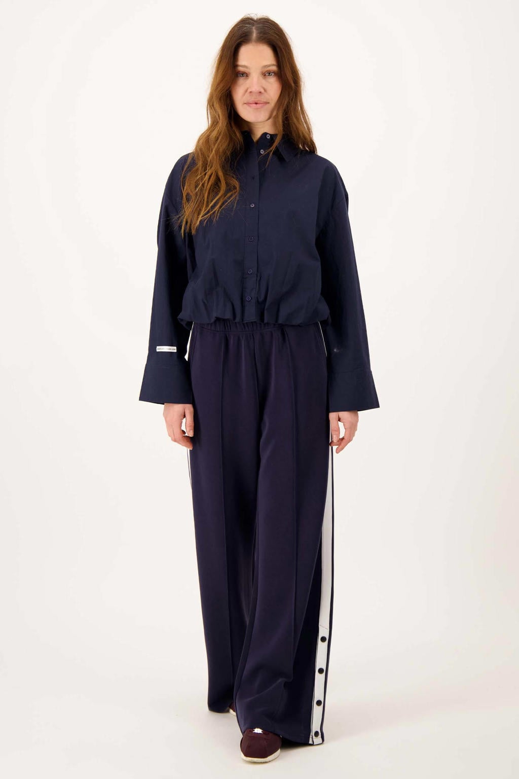 Donkerblauwe dames Zusss straight leg broek met effen