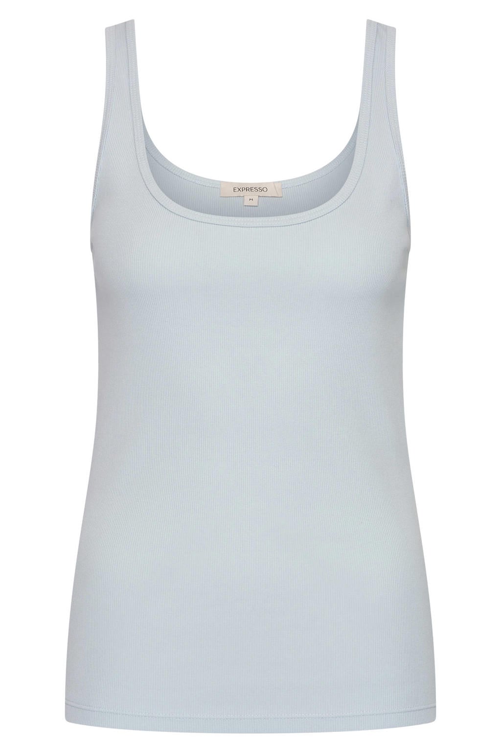 Lichtblauwe dames Expresso jersey singlet van katoen met effen en ronde hals
