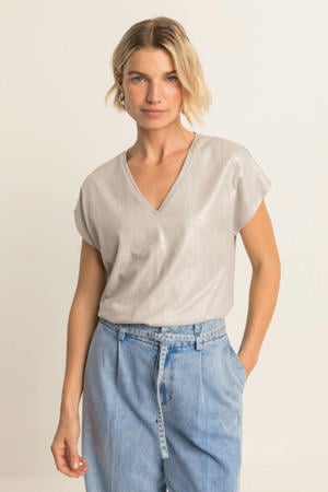 T-shirt met lurex lichtgrijs
