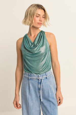 top met lurex blauw