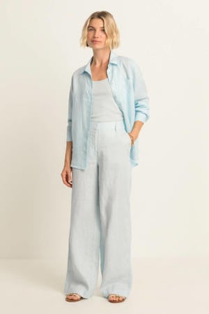 linnen broek wide leg lichtblauw