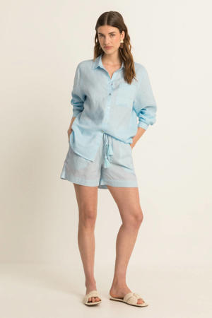 wide leg regular waist casual short linnen lichtblauw