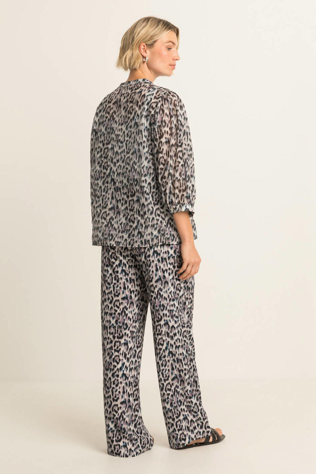Multikleurige dames Expresso blouse met dierenprint, lange mouwen, klassieke kraag en knoopsluiting
