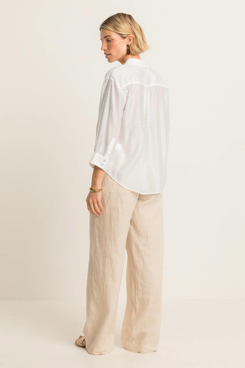 Witte dames Expresso blouse met effen, lange mouwen, klassieke kraag, knoopsluiting en semi-transparante details