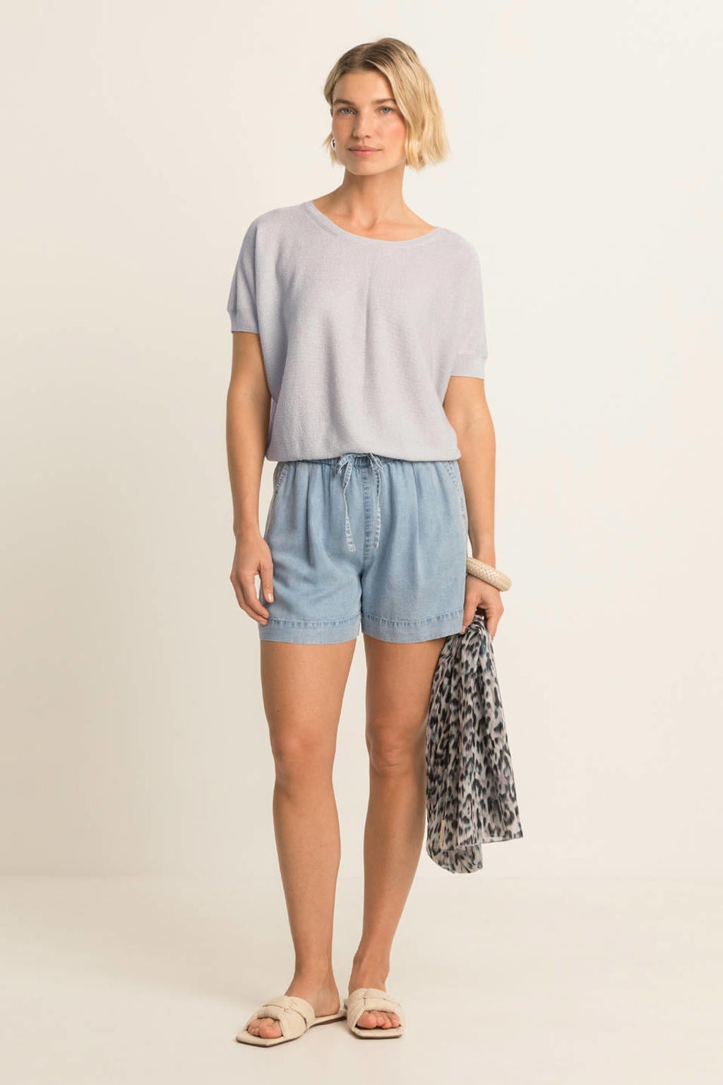 Light blue denim dames Expresso regular waist casual short van lyocell met elastische tailleband en effen