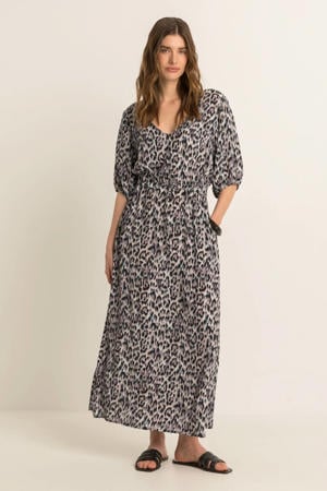 maxi jurk met panterprint grijs