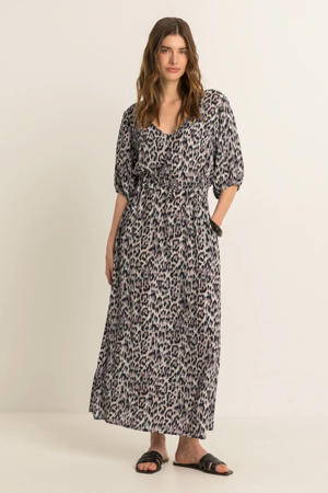 maxi jurk met panterprint grijs