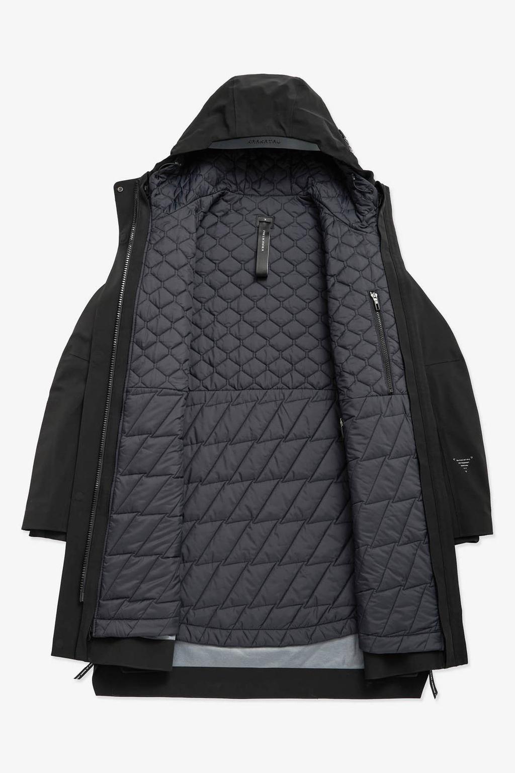 Zwarte dames KRAKATAU winterjas van nylon met effen, lange mouwen, capuchon en blinde ritssluiting