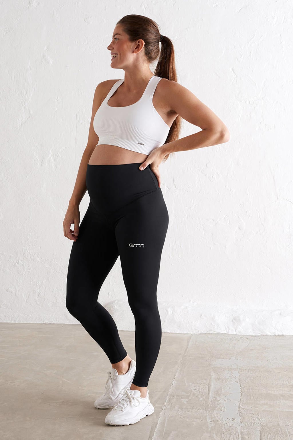 Zwarte dames Aim'n sportlegging Maternity van polyester met high waist en logo dessin