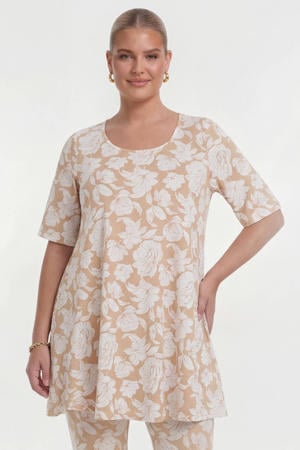 gebloemde tuniek beige