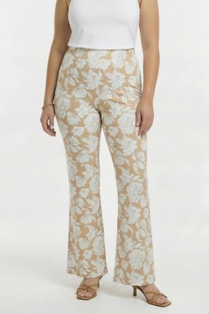 regular waist gebloemde flared broek beige