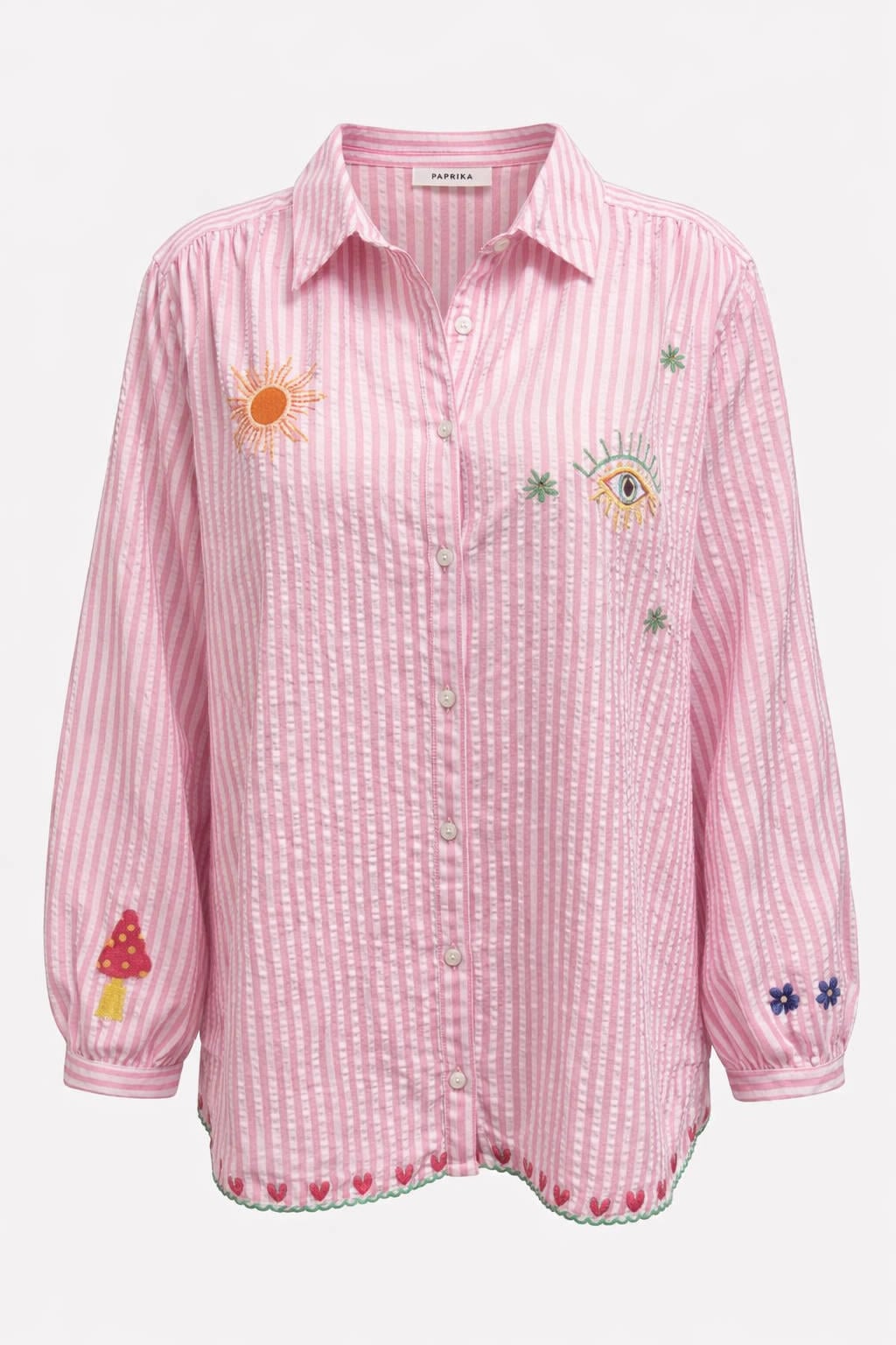 Paprika gestreepte blouse met borduursels Plus Size - roze