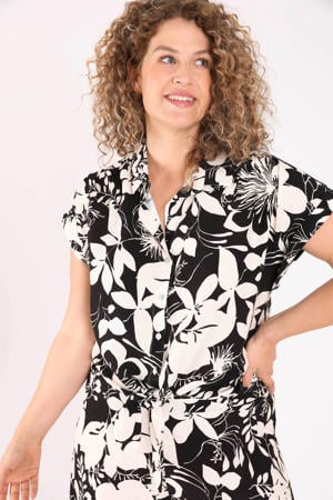 viscose blouse met print Plus Size - zwart