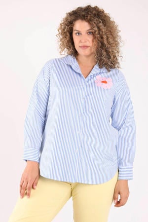 gestreepte blouse Plus Size met backprint - blauw