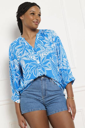 gebloemde blouse blauw