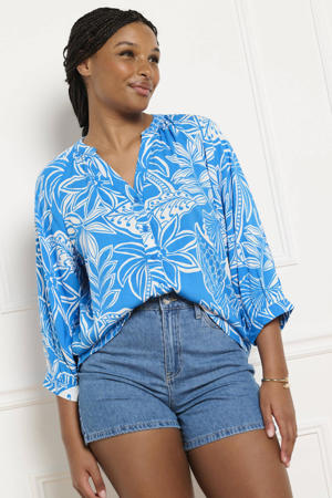 gebloemde blouse blauw
