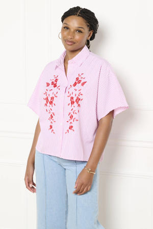 gestreepte blouse lichtroze