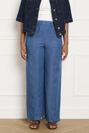 wide leg regular waist broek medium blue denim