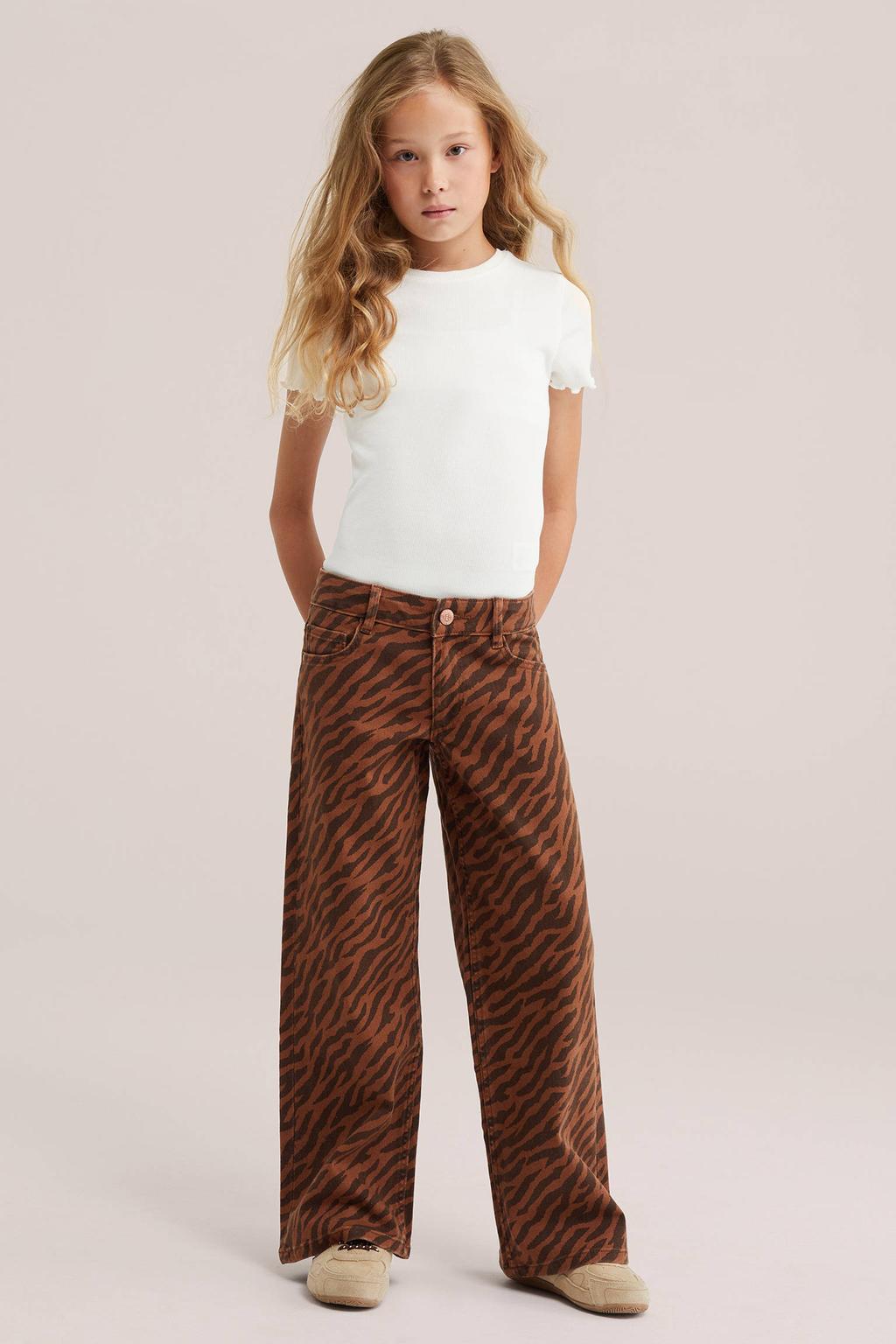 WE Fashion wide leg jeans met zebraprint - bruin