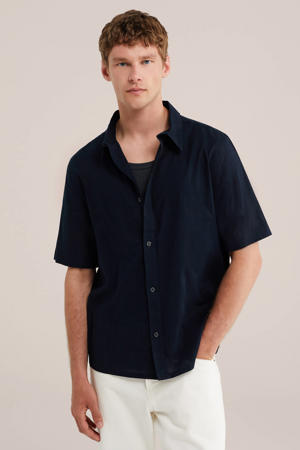 relaxed casual overhemd met linnen donkerblauw