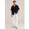 WE Fashion relaxed casual overhemd met linnen donkerblauw