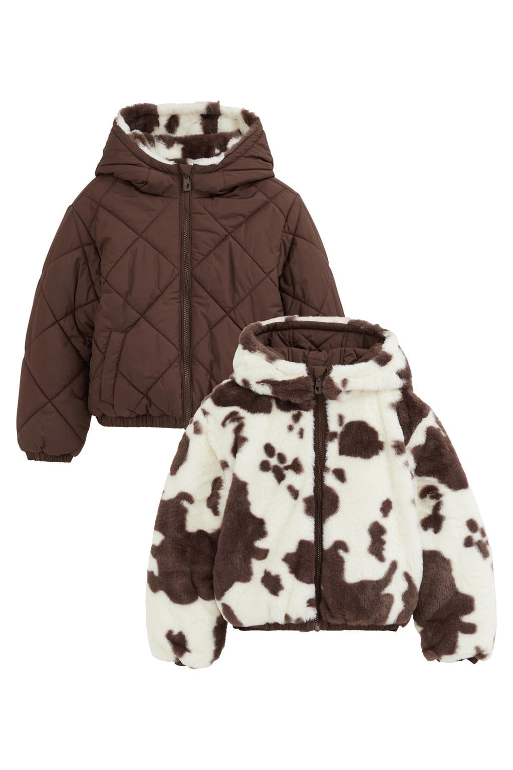 WE Fashion faux fur winterjas met dierenprint - bruin