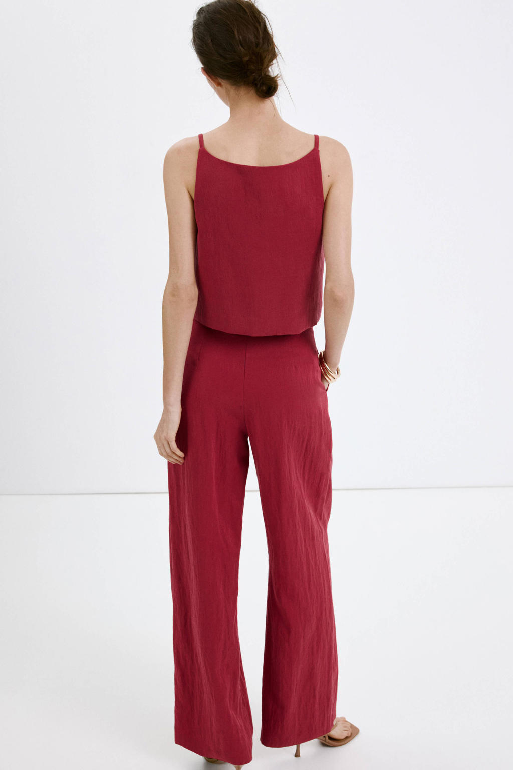Rode dames Mango straight regular waist broek van lyocell met rits, haak- en knoopsluiting en effen