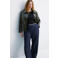 Mango wide leg regular waist broek dark blue denim