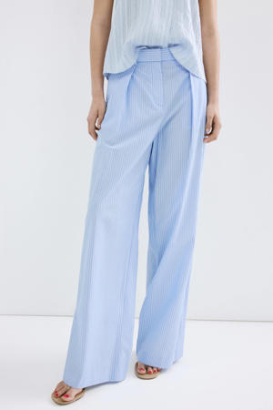 straight regular waist broek met krijtstreep lichtblauw