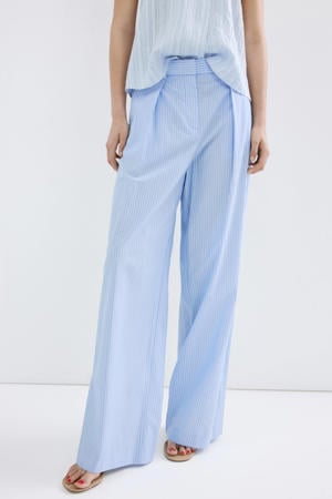straight regular waist broek met krijtstreep lichtblauw