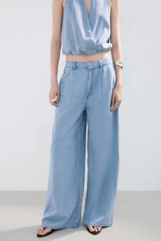 thumbnail: Mango wide leg high waist broek lichtblauw