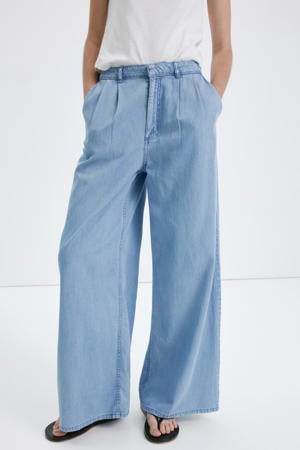 wide leg high waist broek lichtblauw