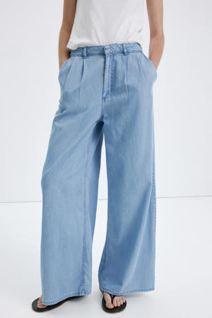 wide leg high waist broek lichtblauw