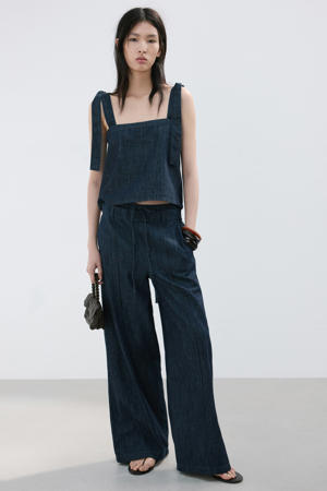 wide leg jeans dark blue denim