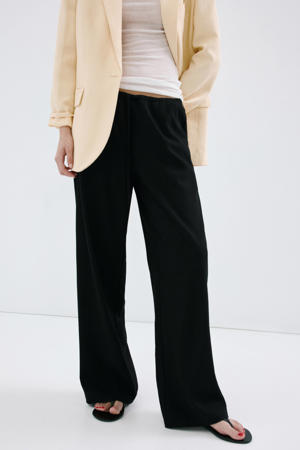 wide leg regular waist broek zwart