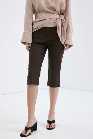 straight regular waist capri met linnen bruin