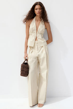 straight regular waist gestreepte broek lichtgeel